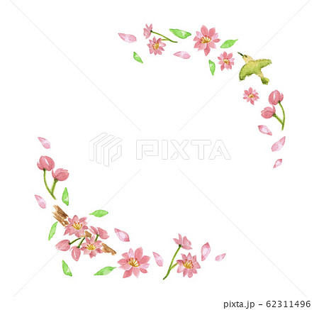 鶯と桃の花 フレームのイラスト素材