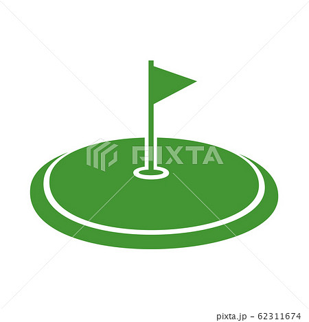 ゴルフコースのグリーン周りのシルエットイラスト のイラスト素材