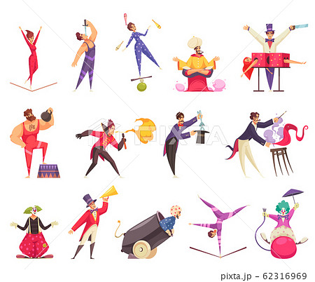 Circus Cartoon Icons Set 62316969