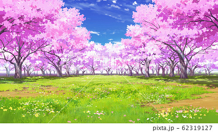 青空と雲02と桜05と草原03 62319127