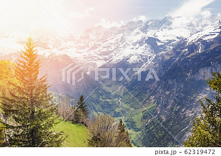 Beautiful mountain landscape with snowy peaks 62319472