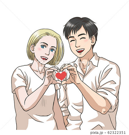 ラブラブカップル（白人女性とアジア系男性)のイラスト素材 [62322351