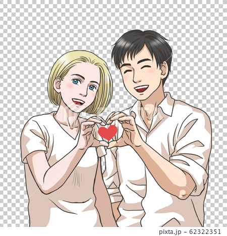 愛愛夫婦 白人婦女和亞洲男子 插圖素材 圖庫