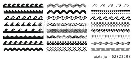 様々な形状の波ラインセットのイラスト素材
