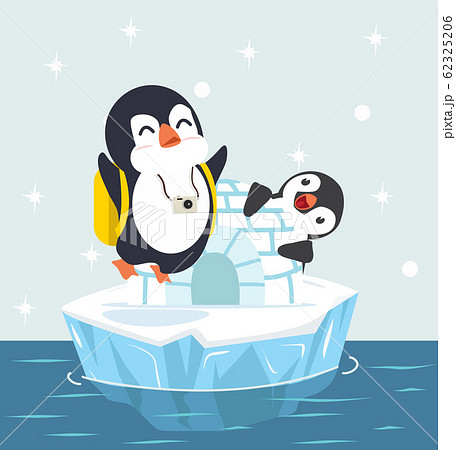 penguins with Igloo ice house on ice floe vector 62325206