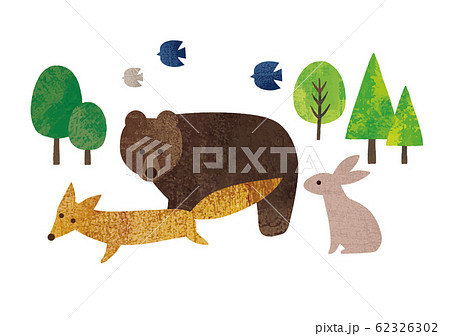 緑の木と動物達水彩のイラスト素材