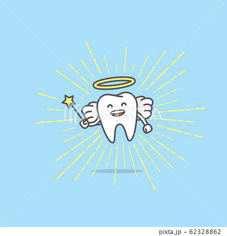 Dental cartoon of Angel tooth smiling and holding 62328862