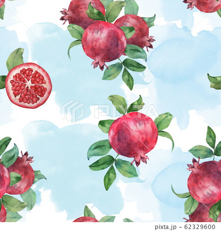 Seamless pattern of pomegranate fruit on a watercolor background. Watercolor painting 62329600