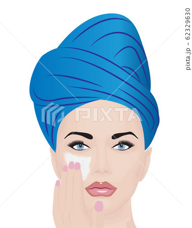 Vector illustration of a girl using facial cream for skincare 62329630