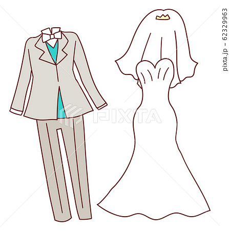 タキシード ウエディングドレス 結婚式 イラスト 素材 アイコン 手書き風 かわいいのイラスト素材