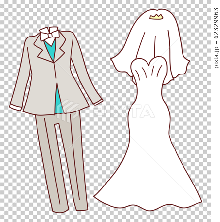 タキシード ウエディングドレス 結婚式 イラスト 素材 アイコン 手書き風 かわいいのイラスト素材