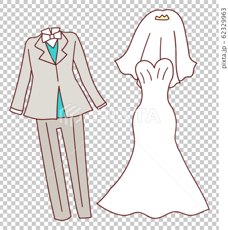 タキシード ウエディングドレス 結婚式 イラスト 素材 アイコン 手書き風 かわいいのイラスト素材