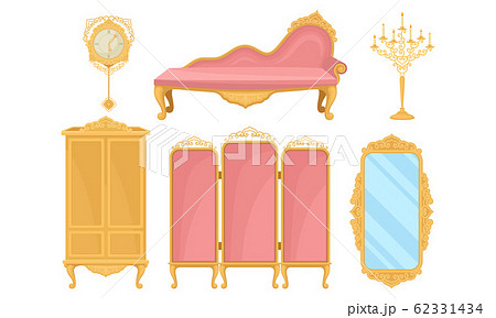 Princess Furnishing Objects for Bedroom or Living Room Vector Set 62331434