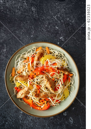 Top view of vegan noodels dish Top view of vegan noodels dish 62336023