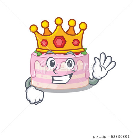 A cartoon mascot design of strawberry cake performed as a King on the stage 62336301