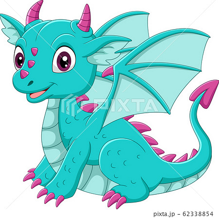 Cartoon baby blue dragon sitting 62338854