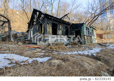 The burned-down abandoned barrack. The burned-down abandoned barrack. 62339145