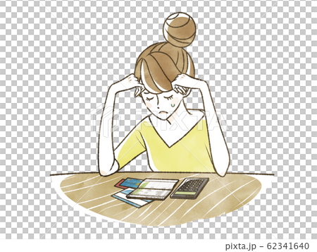 悩む女性-通帳・家計 62341640