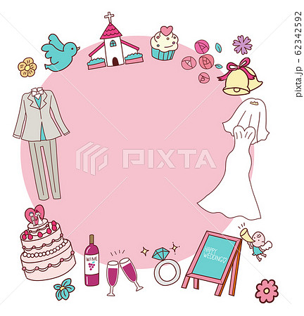 結婚式 ブライダル イラスト 素材 フレーム ピンク デザイン 手書き風 かわいいのイラスト素材