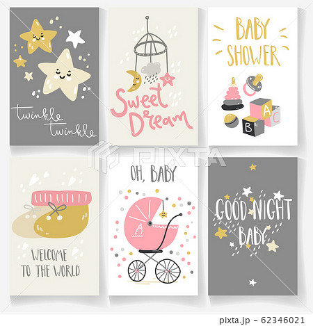 Set Of Baby Cards Good Night Twinkle Star のイラスト素材