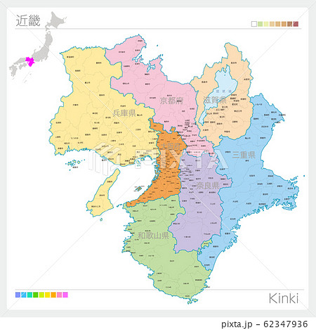 近畿の地図 Kinki 色分け のイラスト素材