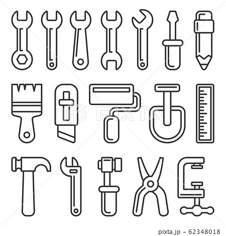 Tool Icon Set on White Background. Line Style Vector 62348018