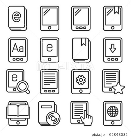 E-book Reader Icons Set on White Background. Line Style Vector 62348082