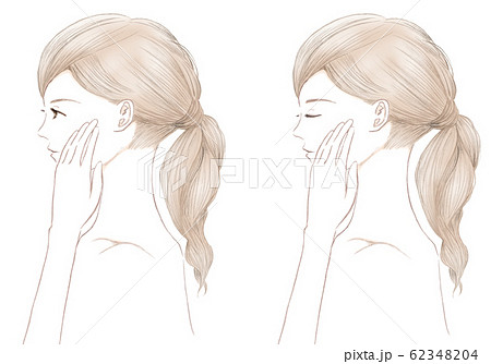 若い女性の横顔 手前 手を添えるのイラスト素材