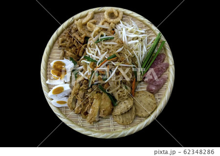 Super Korat style stir fried noodles on black 62348286