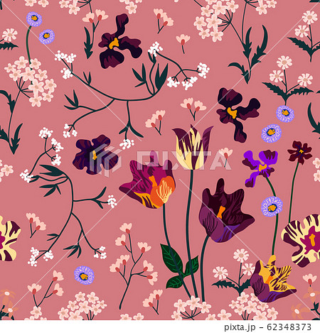 Seamless pattern with tulips and wildflowers. 62348373