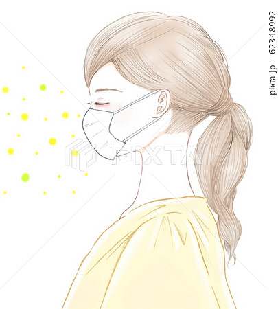 マスクをした若い女性と花粉症のイラスト素材