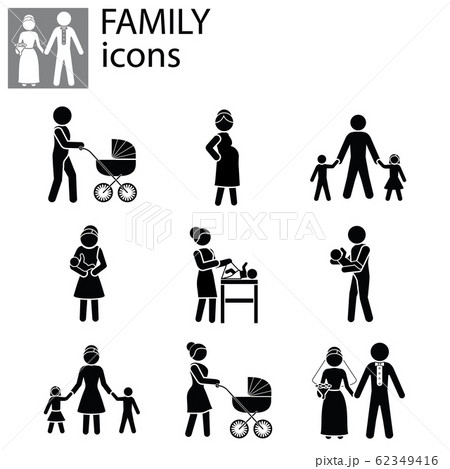 Family icons set black on white background 62349416
