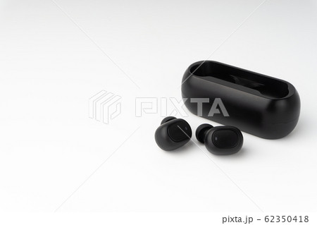 Wireless earbuds or earphones on white background Wireless earbuds or earphones on white background 62350418