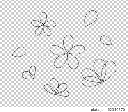 シンプルで繊細な花の線のイラスト/素材/白黒 62350870