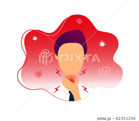 Man with throat pain touching his neck 62351256