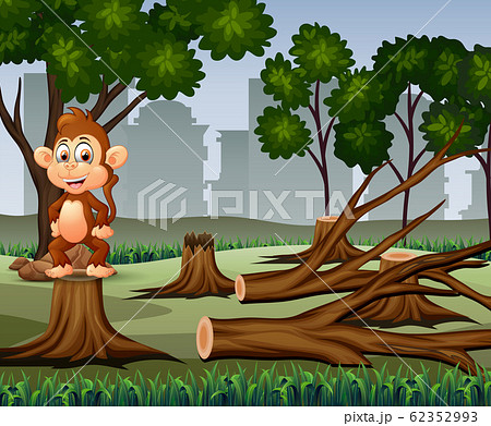 Deforestation Scene With Monkey And Timberのイラスト素材