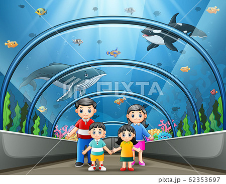 A Happy Family At Sea Aquarium Stock Illustration