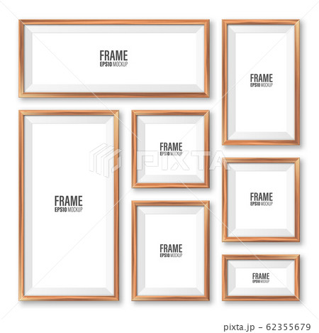 Realistic blank wooden picture frames collection. Modern poster mockup. Empty photo frame with Realistic blank wooden picture frames collection. Modern poster mockup. Empty photo frame with 62355679