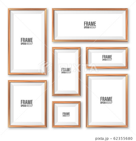 Realistic blank wooden picture frames collection. Modern poster mockup. Empty photo frame with Realistic blank wooden picture frames collection. Modern poster mockup. Empty photo frame with 62355680