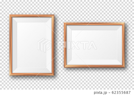 Realistic blank wooden picture frame. Modern poster mockup. Empty photo frame with texture of wood 62355687