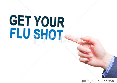 Businessman pointing on Get Your Flu Shot text 62355950