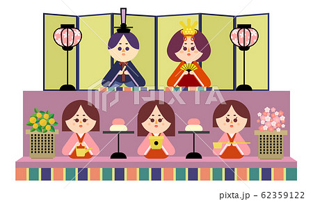 二段の雛壇と雛人形のイラスト 二段の雛壇と雛人形のイラスト 62359122