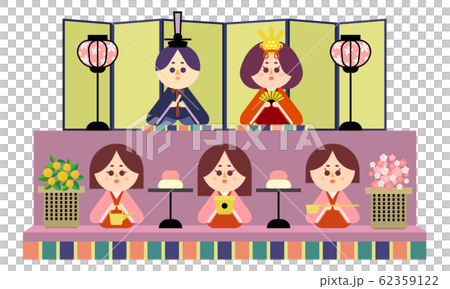 二段の雛壇と雛人形のイラスト 二段の雛壇と雛人形のイラスト 62359122