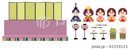 二段の雛壇と雛人形の切り抜きやすいイラストセット 62359123