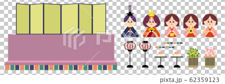 二段の雛壇と雛人形の切り抜きやすいイラストセット 62359123