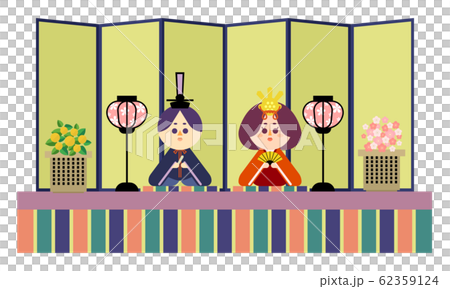 一段の雛壇と雛人形のイラストのイラスト素材