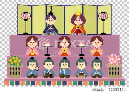三段の雛壇と雛人形のイラスト 三段の雛壇と雛人形のイラスト 62359134