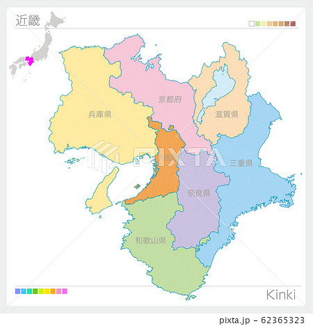 近畿の地図・Kinki（色分け）