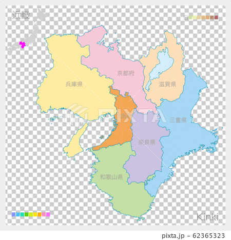 近畿の地図 Kinki 色分け のイラスト素材