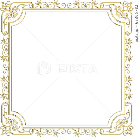 金属の質感のゴールドのバロック調のオーナメント 飾り罫 飾り囲み 金色 正方形のイラスト素材